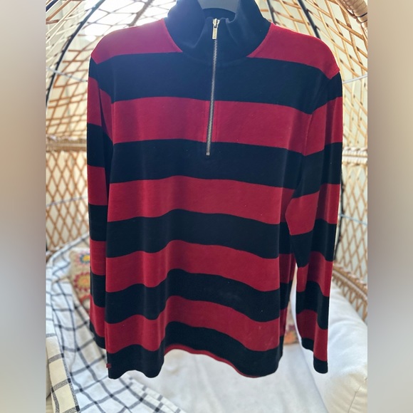 Ralph Lauren Stripe 1/2 Zip Long Sleeve Shirt Size Large Men’s Red Blue - Picture 1 of 4